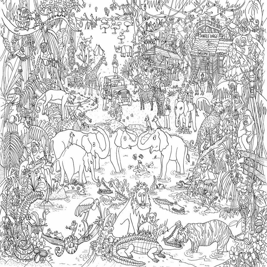 Jungle safari colouring in poster by really giant posters coloring posters giant poster animal coloring pages