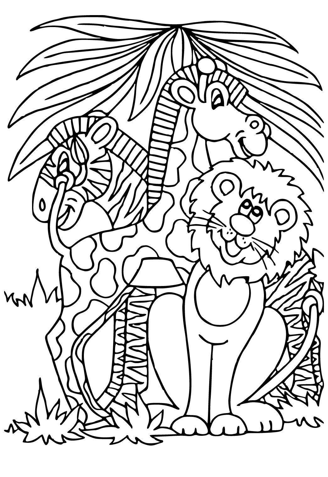 Free printable jungle cute coloring page for adults and kids