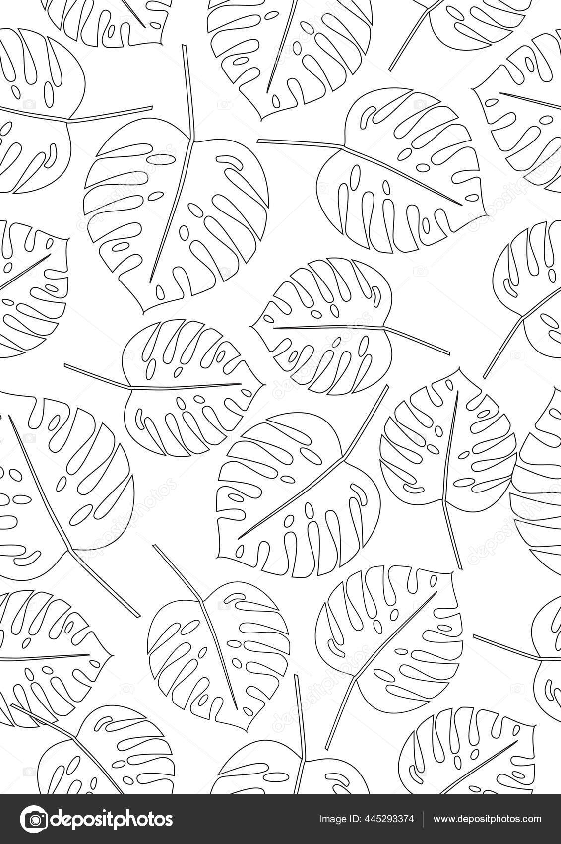 Monstera coloring page seamless pattern outline vector stock illustration colorless stock vector by miroshnikovaviktoriia