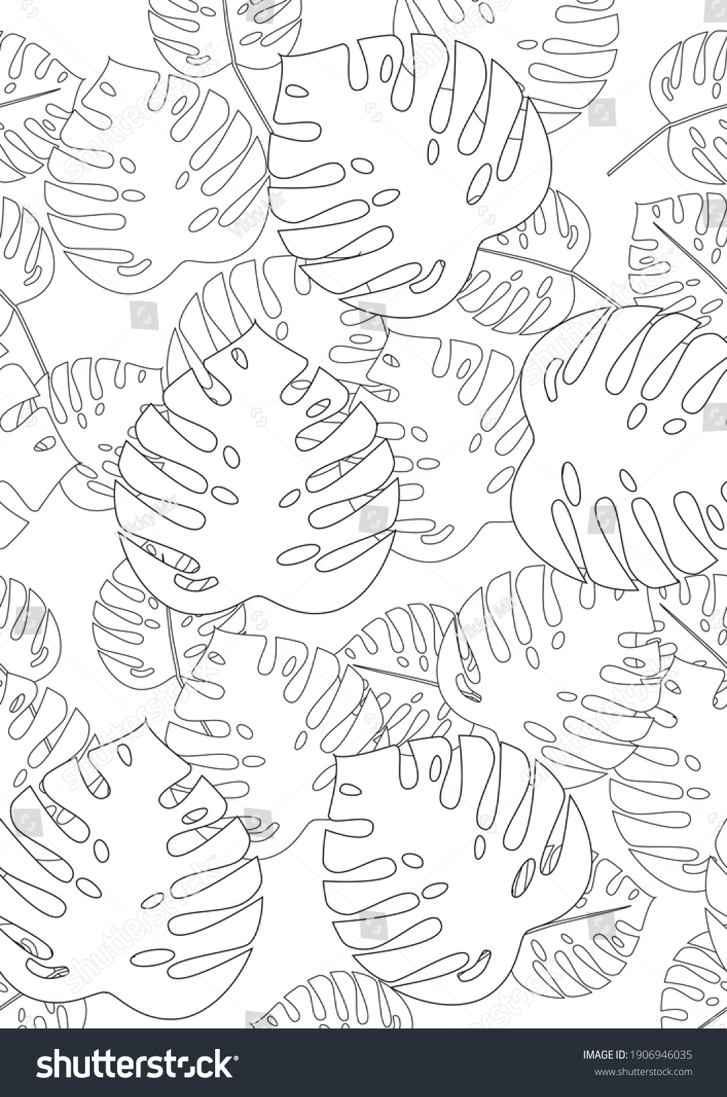 Coloring page exotic leaf seamless pattern stock vector royalty free