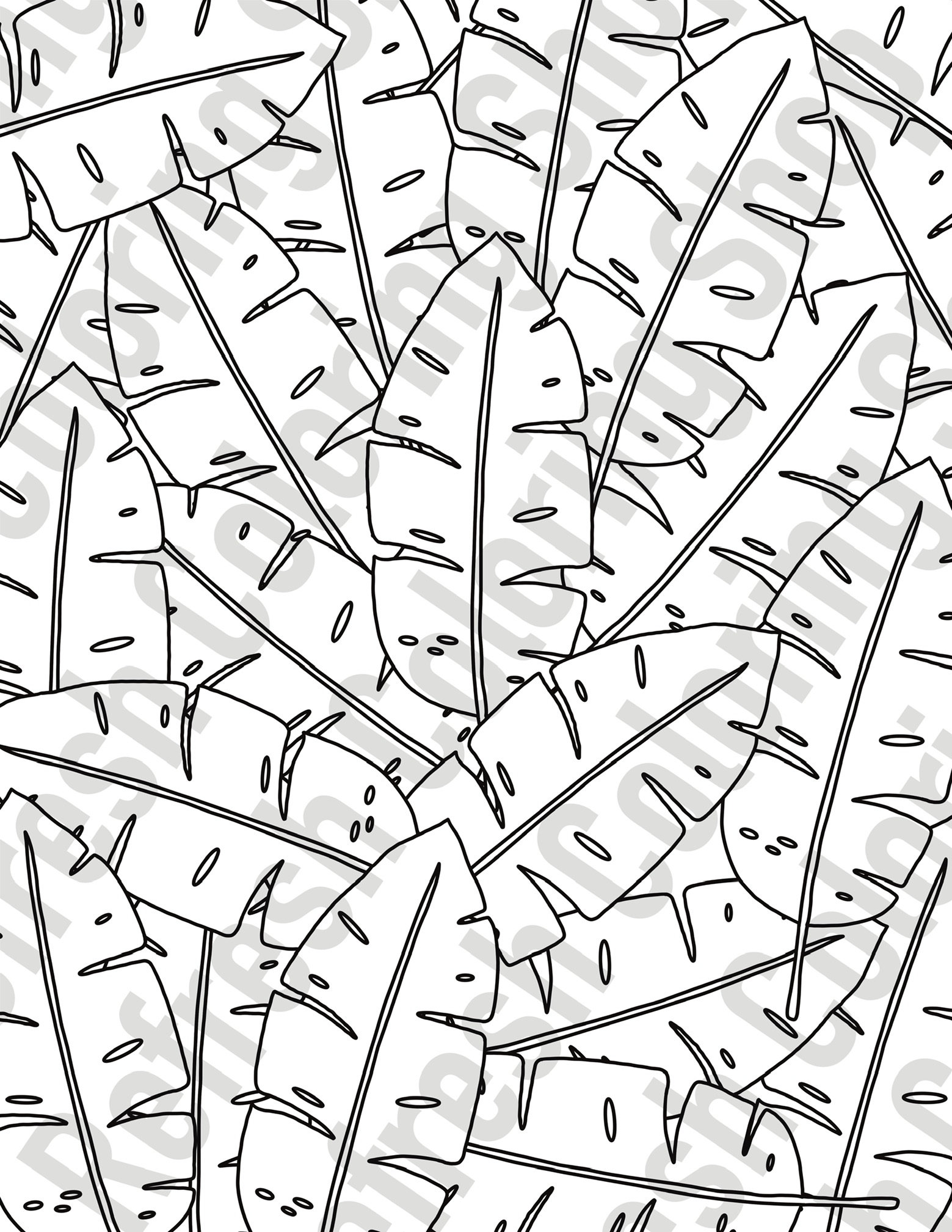 Printable jungle leaf collage coloring page pdf instant download instant download