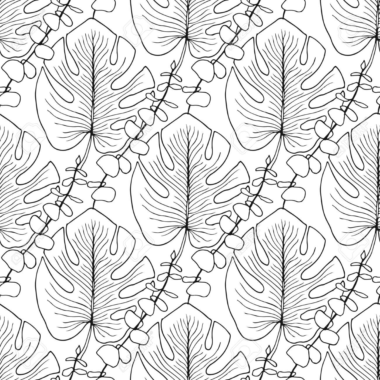 Tropical leaves pattern seamless pattern for adult coloring book page or interior summer print design royalty free svg cliparts vectors and stock illustration image