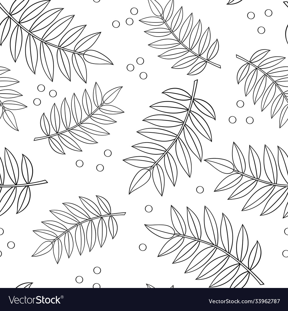 Seamless pattern with rowan leaves coloring page vector image