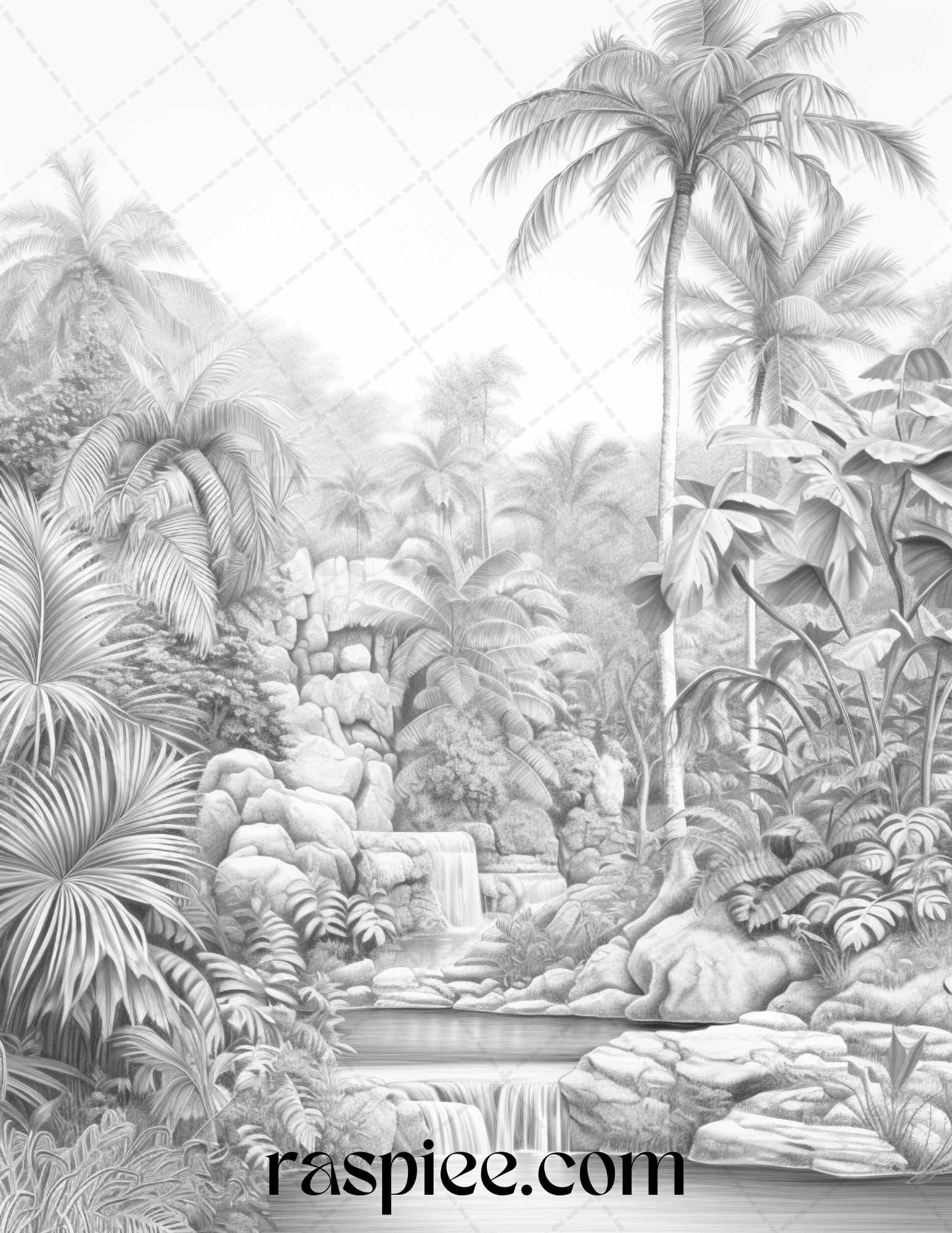 Tropical oasis grayscale coloring pages printable for adults pdf f â coloring