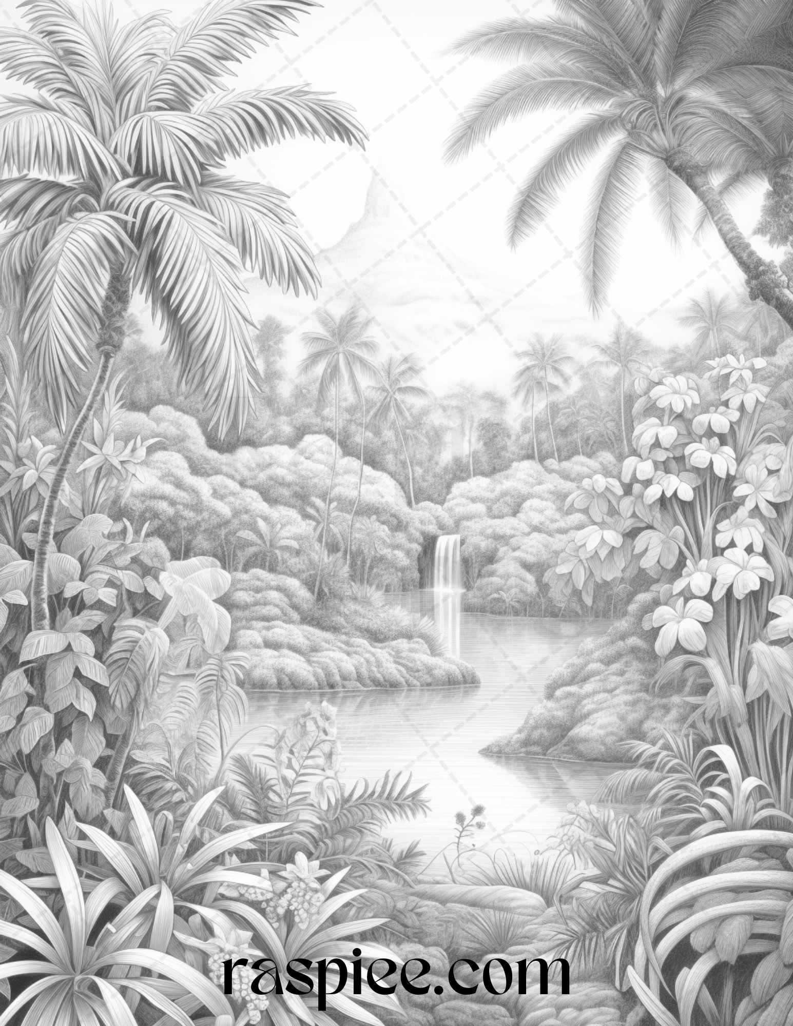 Tropical oasis grayscale coloring pages printable for adults pdf f â coloring