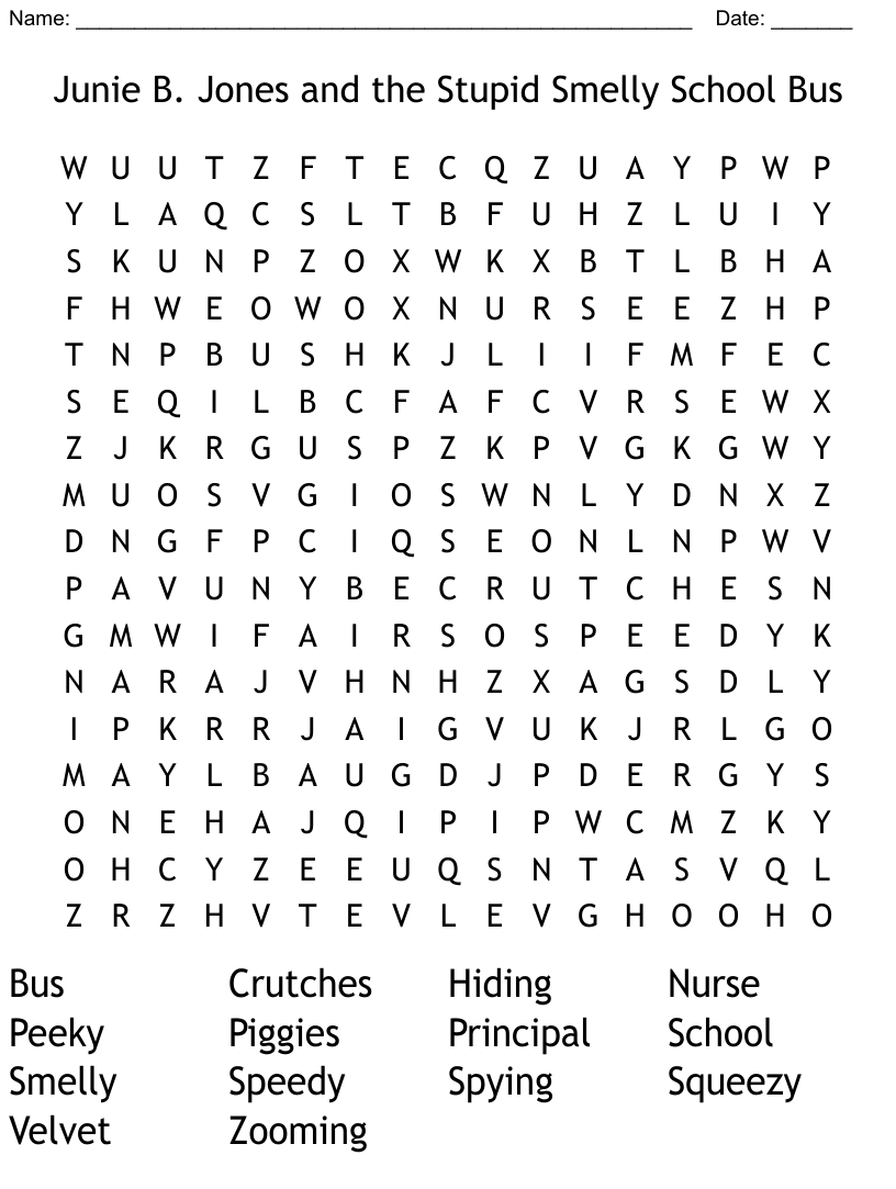 Junie b jones and the stupid smelly school bus word search