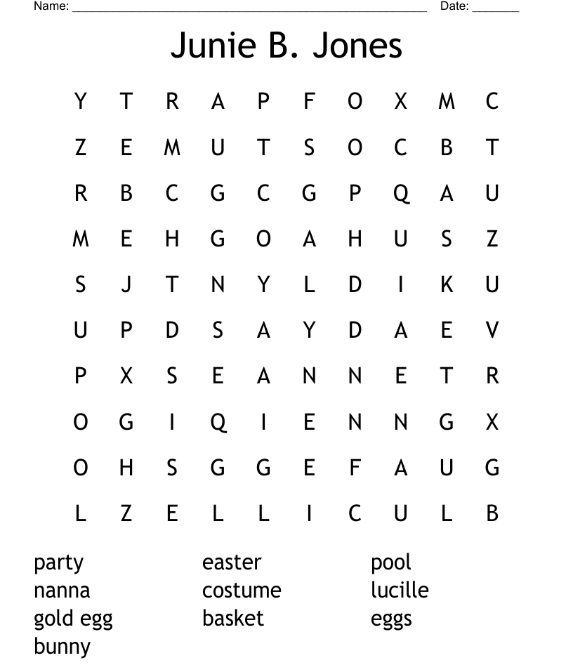 Junie b jones word search