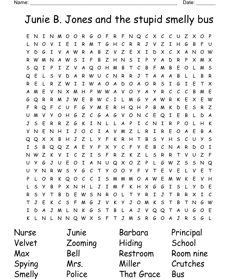 Junie b jones and the stupid smelly bus word search