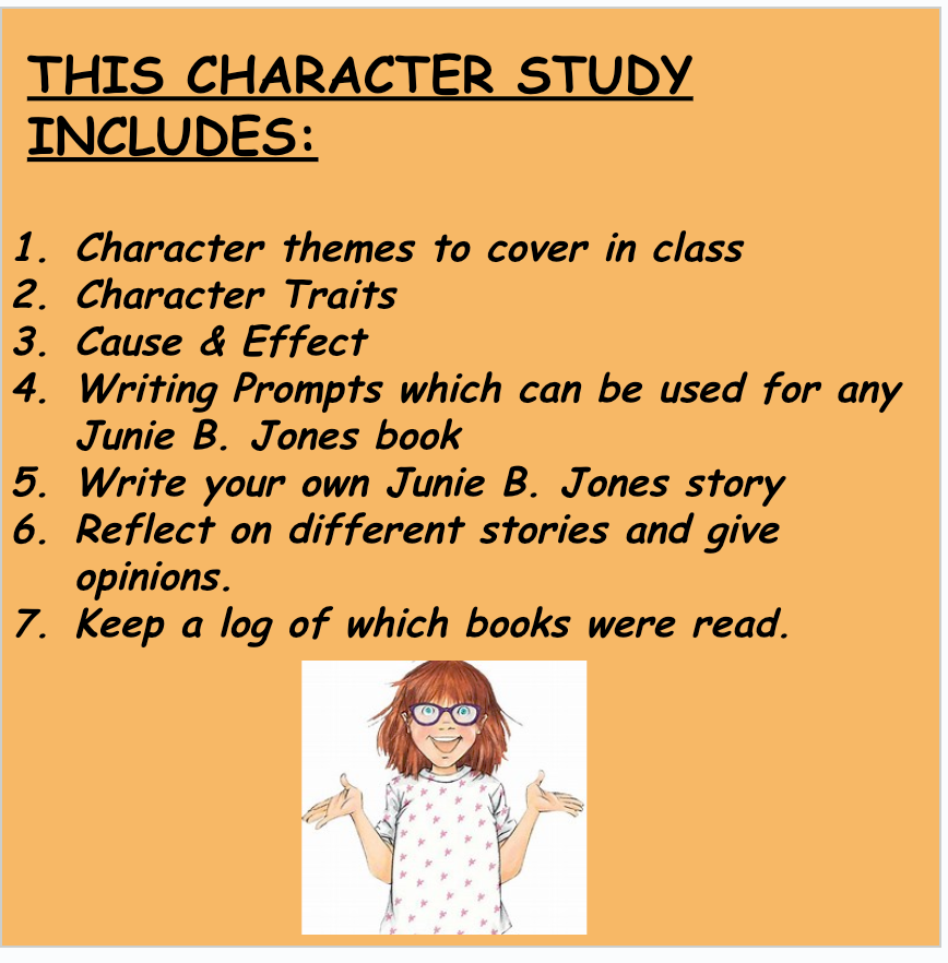 Junie b jones character study with writing causeeffect lessons made by teachers