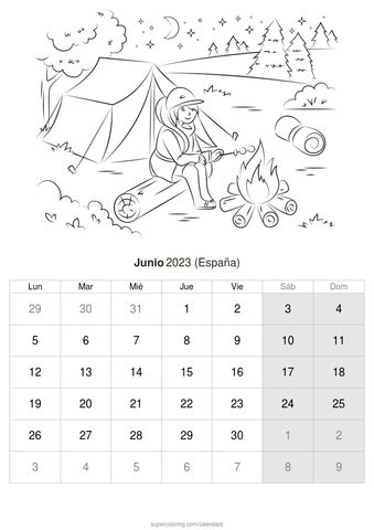 Calendario junio para imprimir espaãa