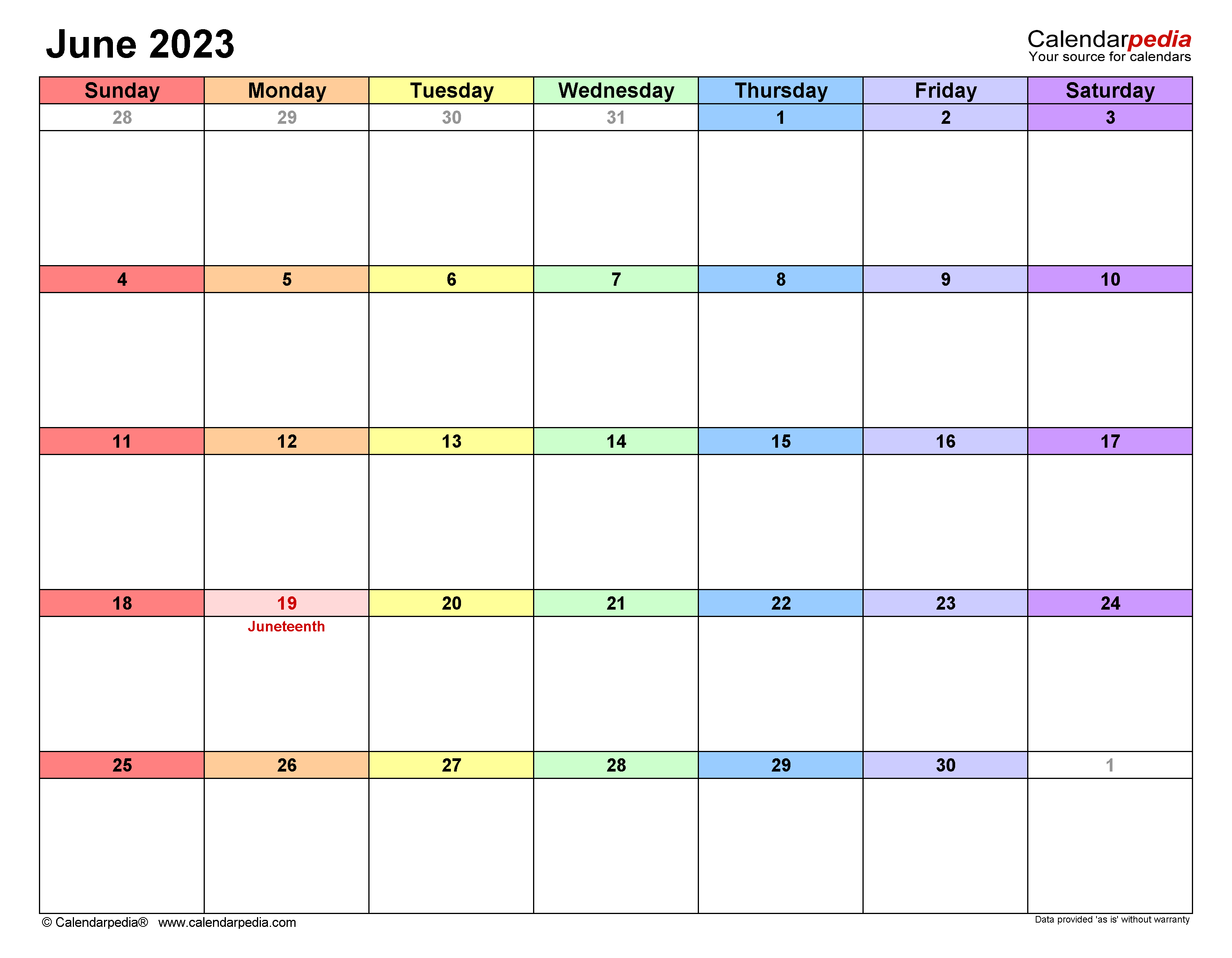 June calendar templates for word excel and pdf