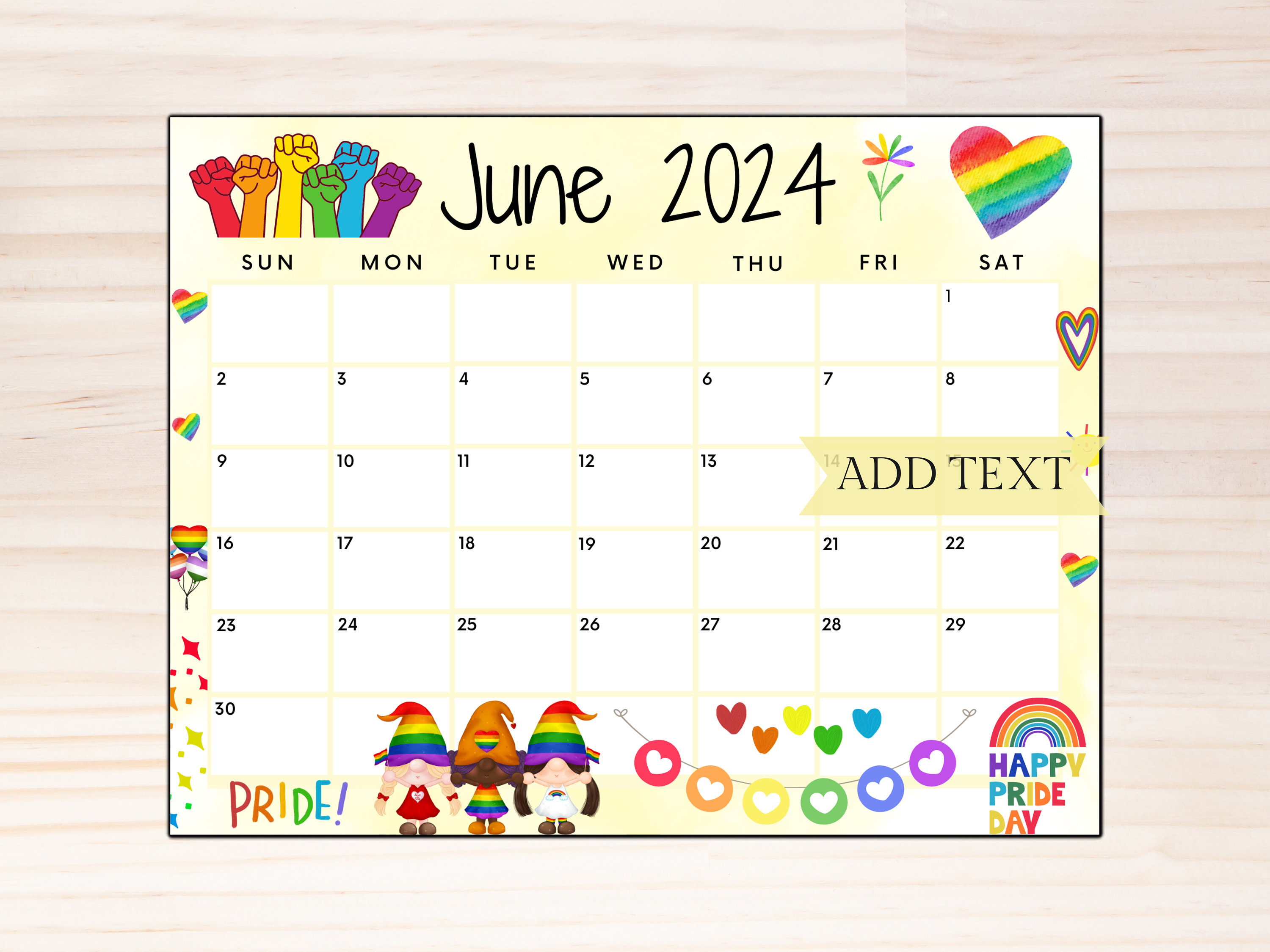 Editable june calendar printable calendar pride month calendar summer calendar june planner rainbow calendar planner download now