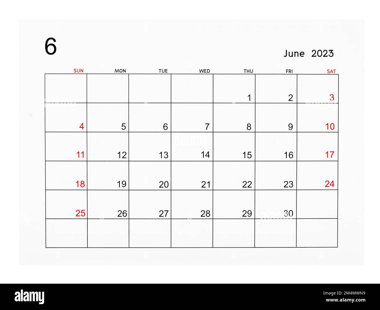 June calendar cut out stock images pictures