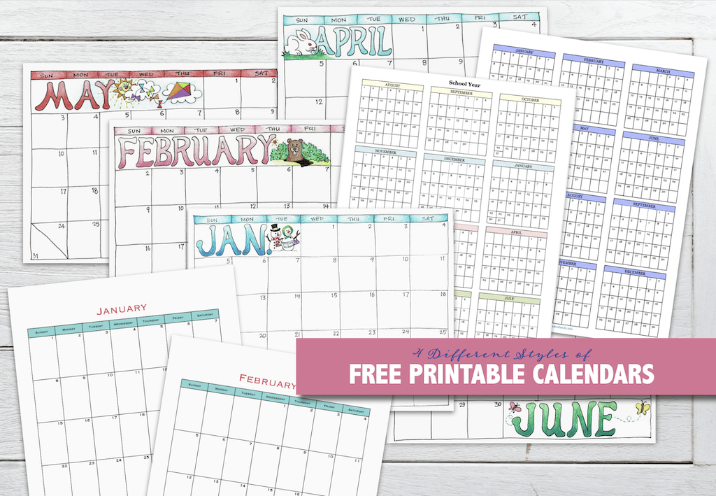 Free printable calendars pick your style