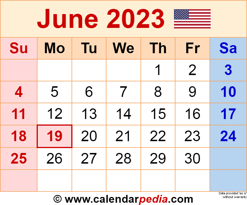 June calendar templates for word excel and pdf