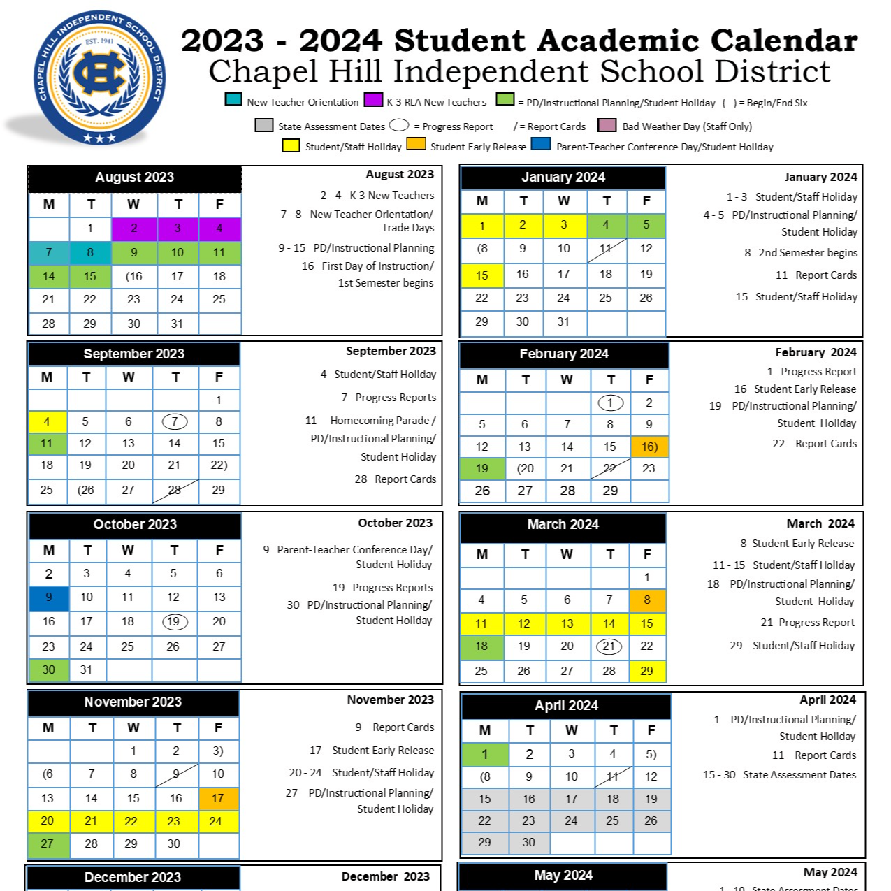 Calendar chapel hill isd