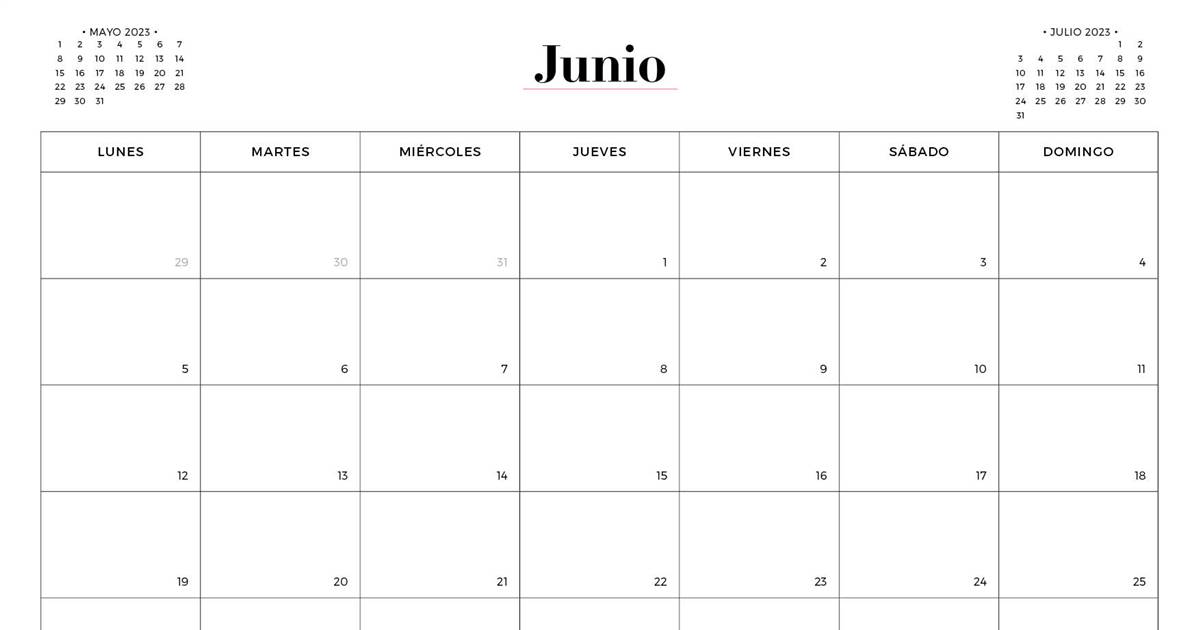 Calendario junio para imprimir en jpg y pdf gratis