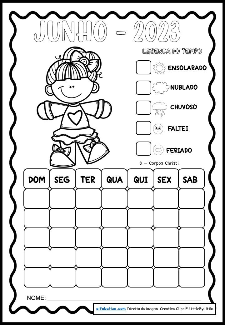 Calendãrio junho educaãão infantil