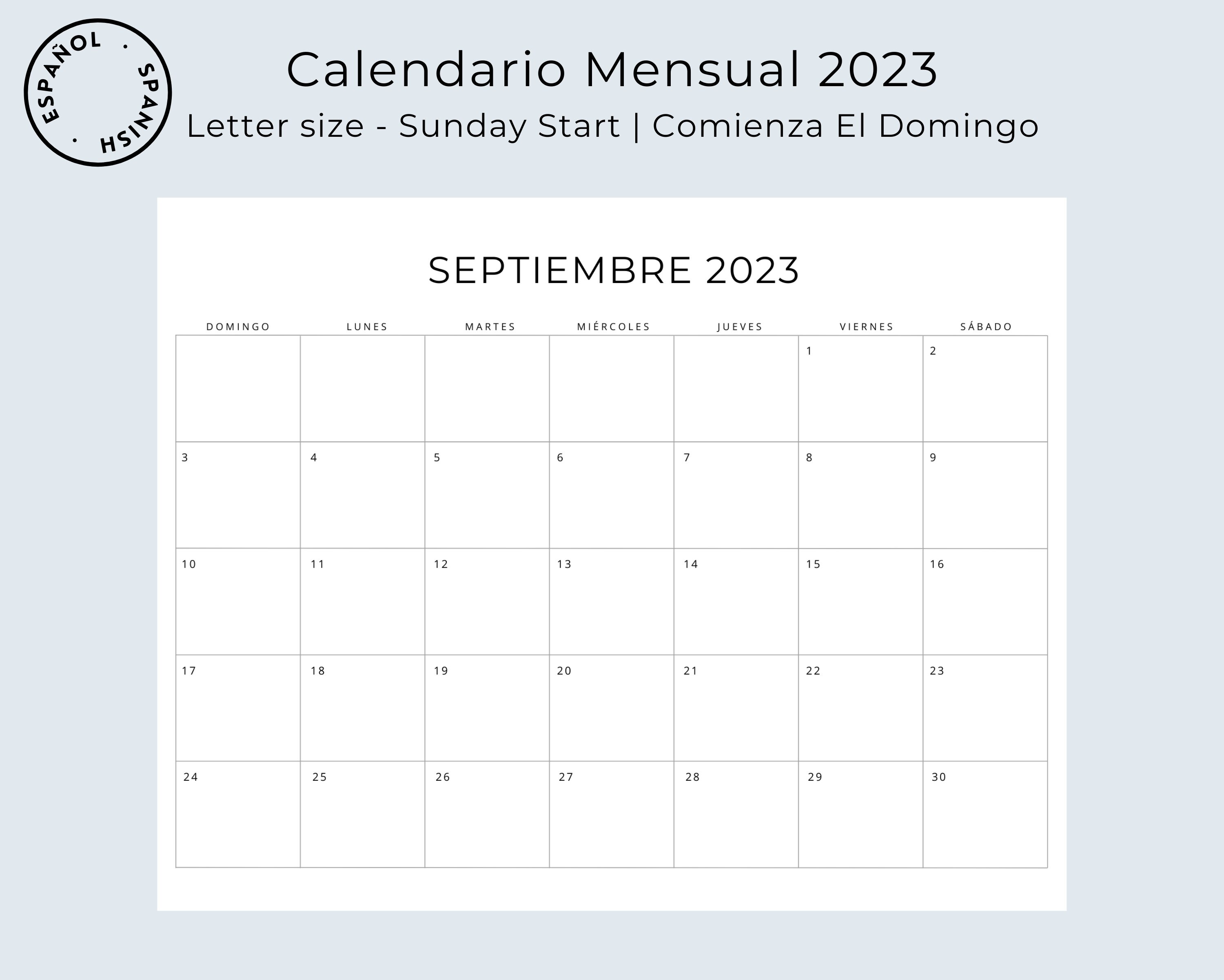 Calendario calendario mensual spanish calendar monthly calendar in spanish planner landscape minimal calendar a letter