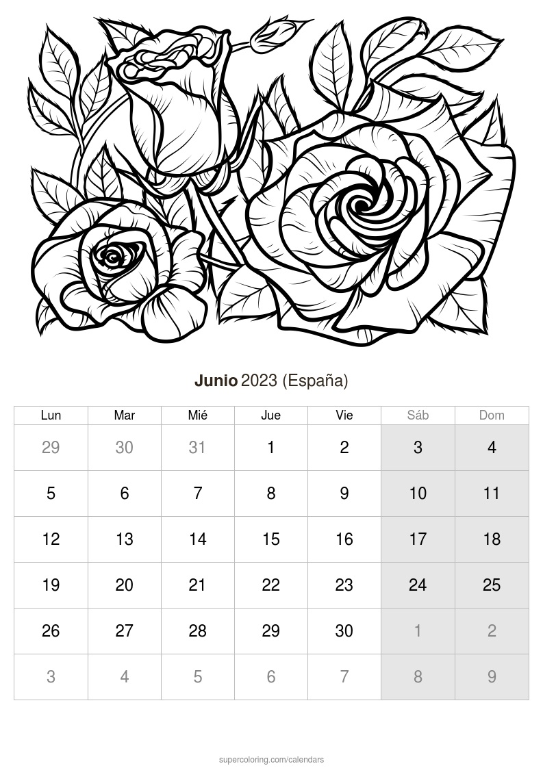 Calendario junio para imprimir espaãa