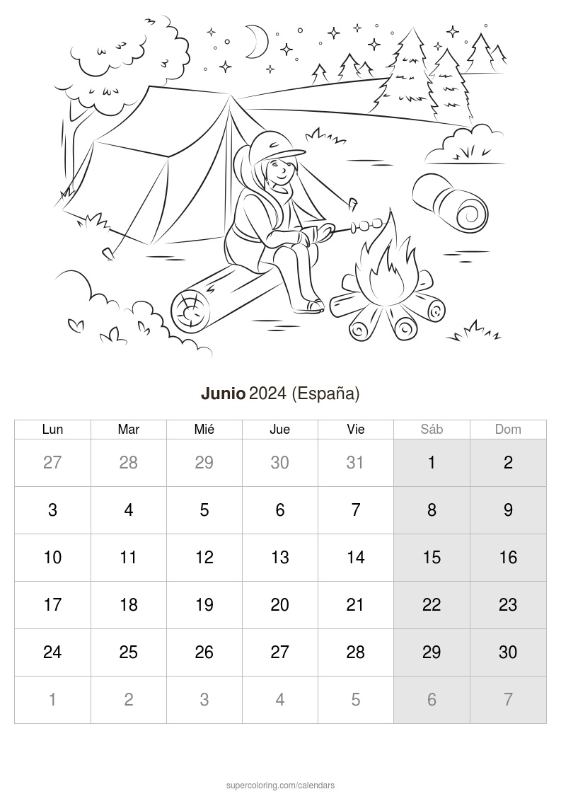 Calendario junio para imprimir espaãa