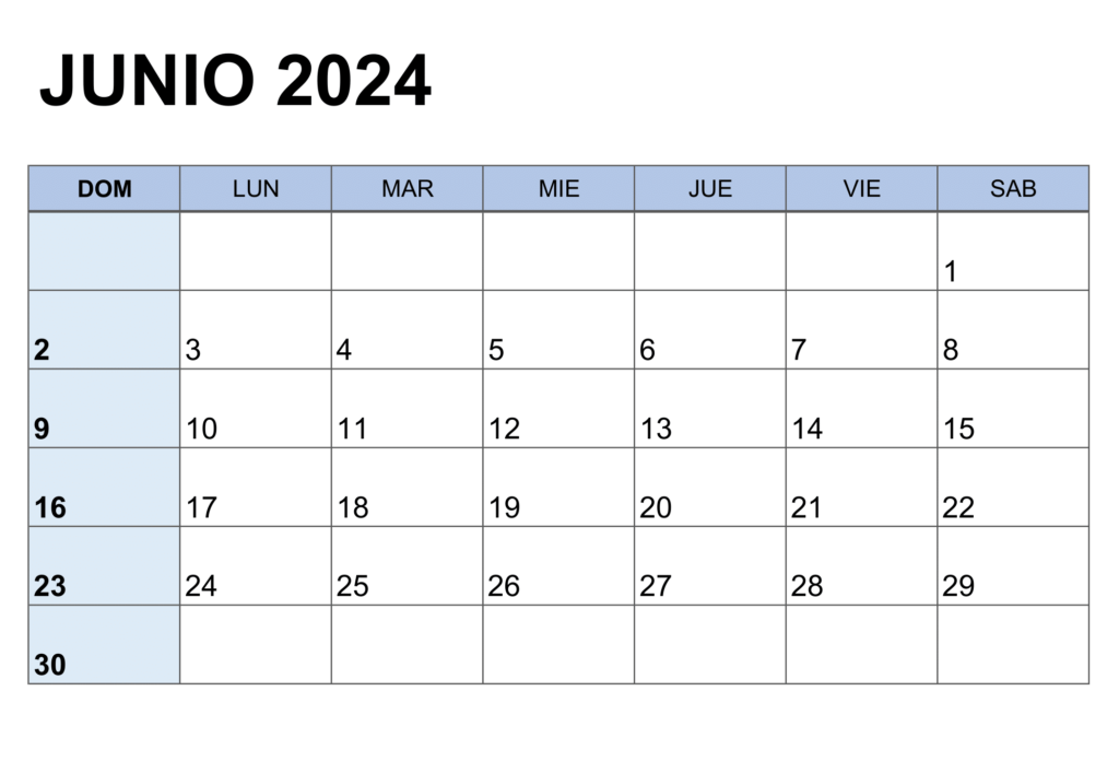 Calendario junio para imprimir