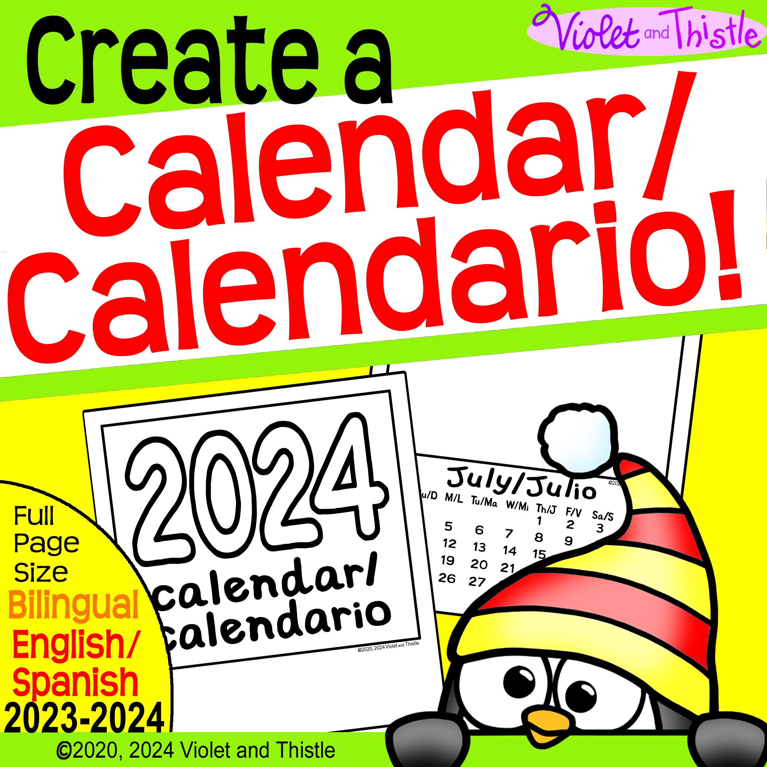 Bilingual spanish english calendar calendario espanol parent christmas gift monthly sec made by teachers