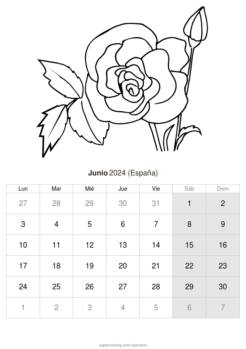 Calendario junio para imprimir espaãa