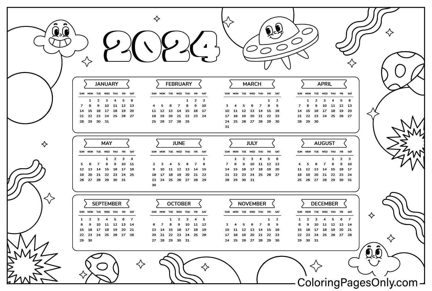 Calendar coloring page free printable