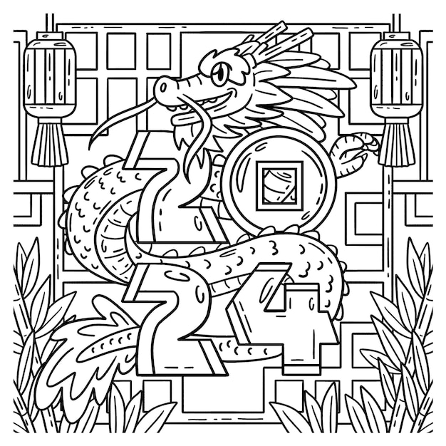 Premium vector a cute and funny coloring page for a year of the dragon provides hours of coloring fun for children color this page is very easy suitable for little