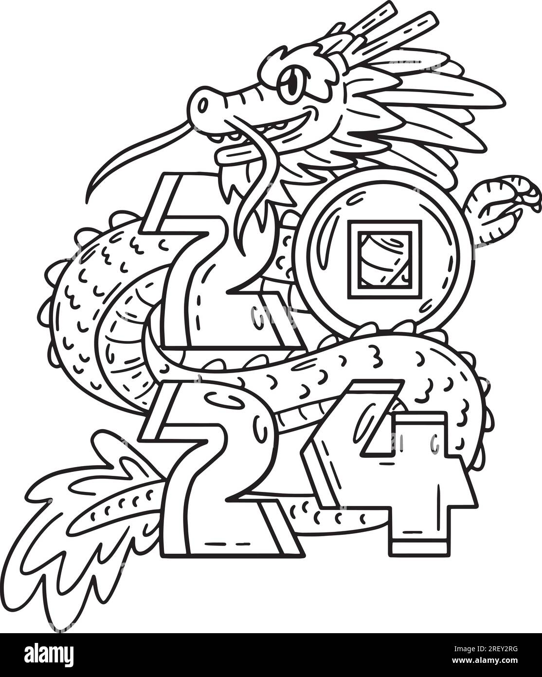 Year of the dragon isolated coloring page stock vector image art