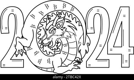 Year of the dragon isolated coloring page stock vector image art