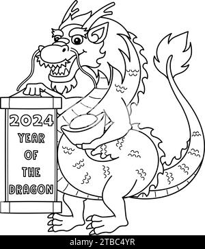 Year of the dragon isolated coloring page stock vector image art