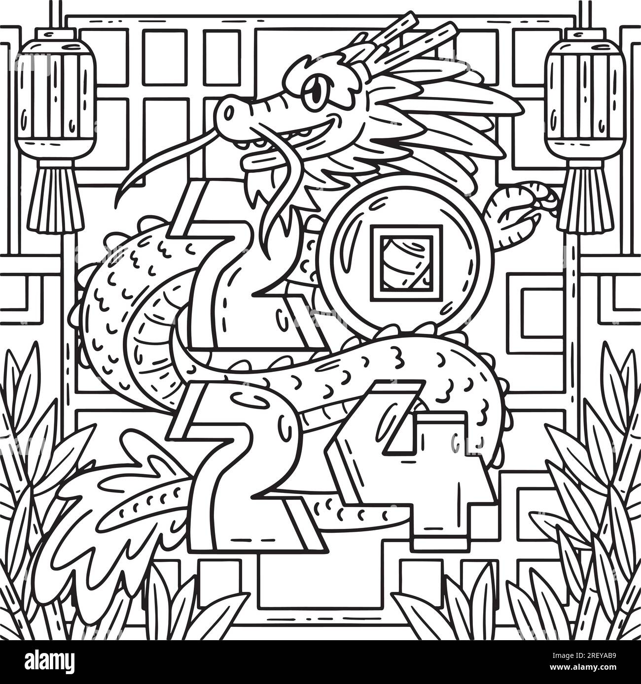 Year of the dragon kids coloring page stock vector image art