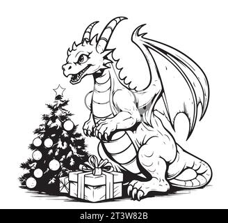 Year of the dragon isolated coloring page stock vector image art