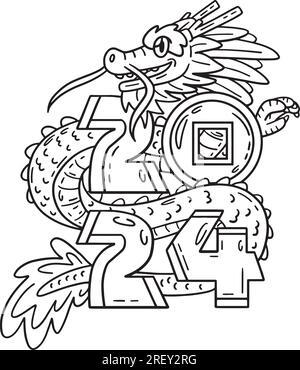 Year of the dragon isolated coloring page stock vector image art