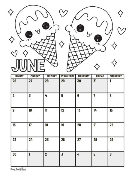 Printable calendar coloring pages