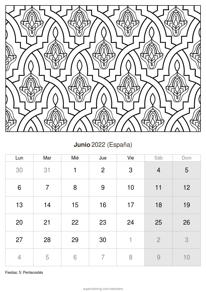 Calendario junio para imprimir espaãa