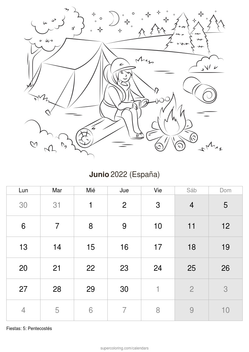 Calendario junio para imprimir espaãa