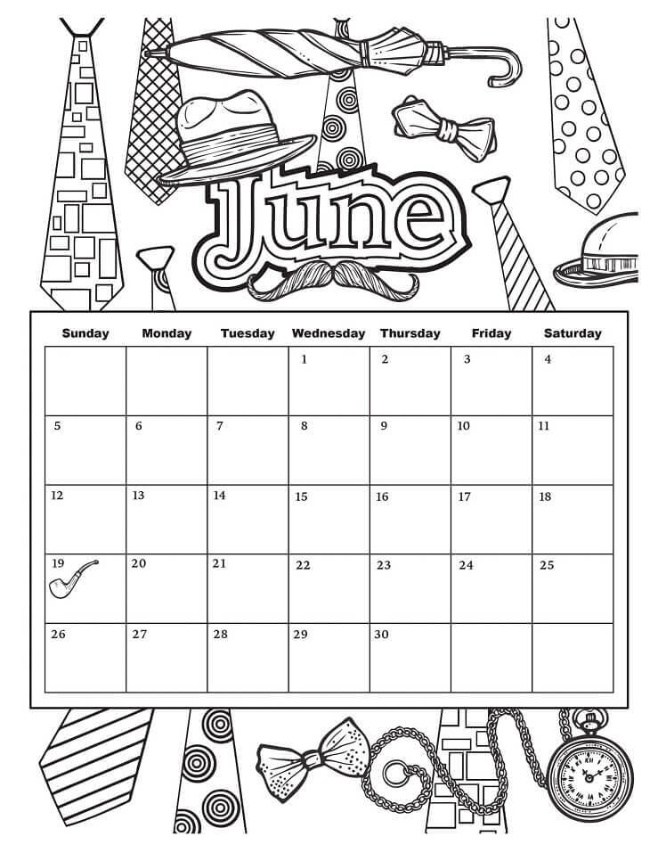 Calendario junio para colorear imprimir e dibujar â