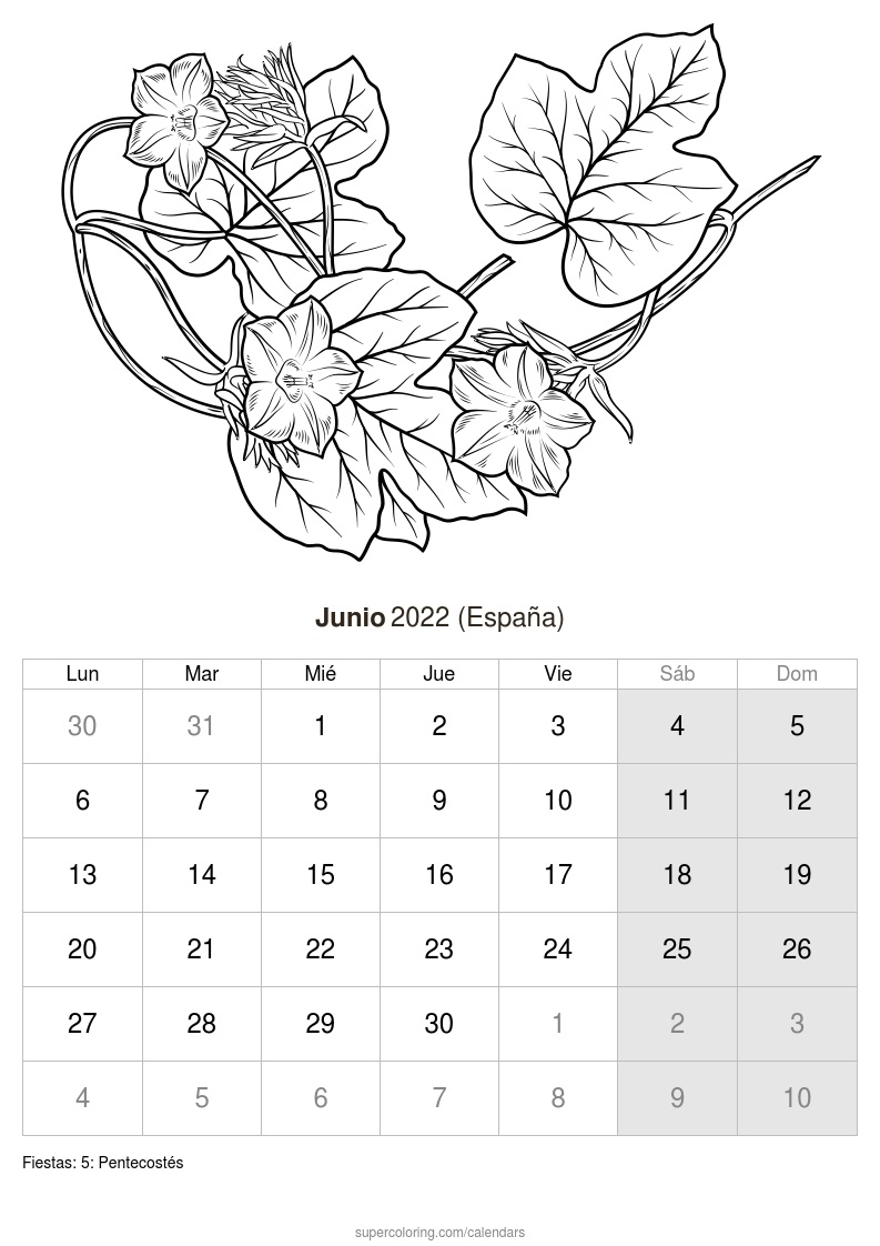 Calendario junio para imprimir espaãa