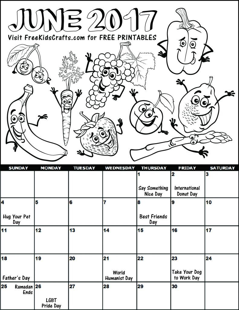 Printable june coloring calendar coloring calendar coloring pages coloring pages for kids