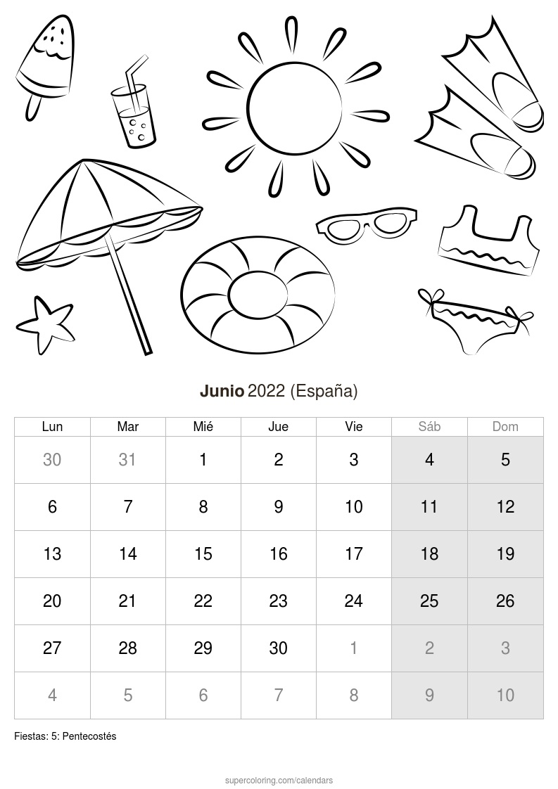 Calendario junio para imprimir espaãa