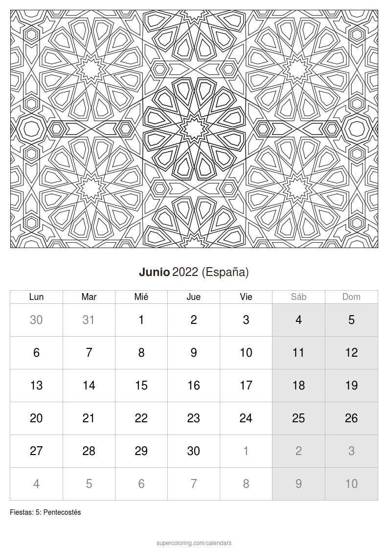 Calendario junio para imprimir espaãa