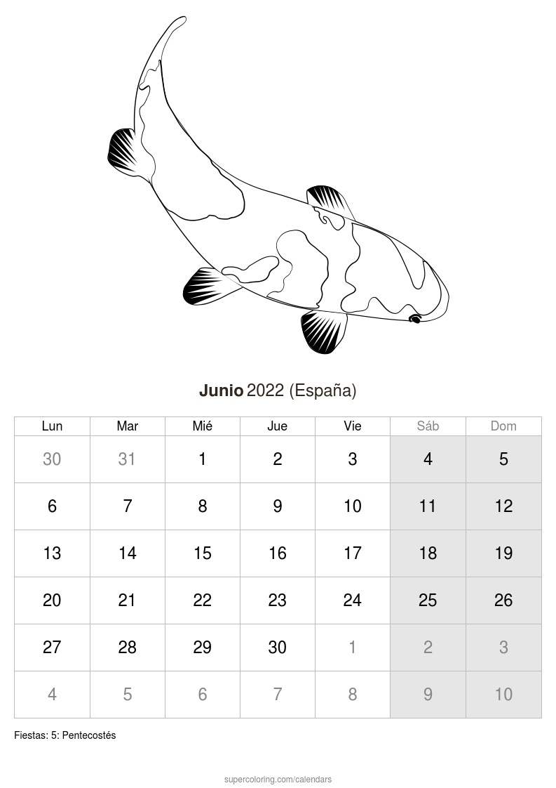 Calendario junio para imprimir espaãa