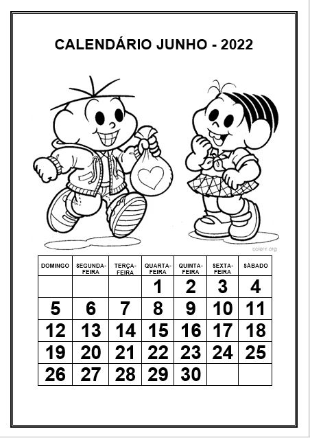 Calendãrio para imprimir e colorir