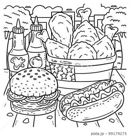 Th of july traditional food coloring page