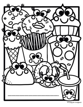 Junk food coloring page booklet pizza taco ice cream donut cookie