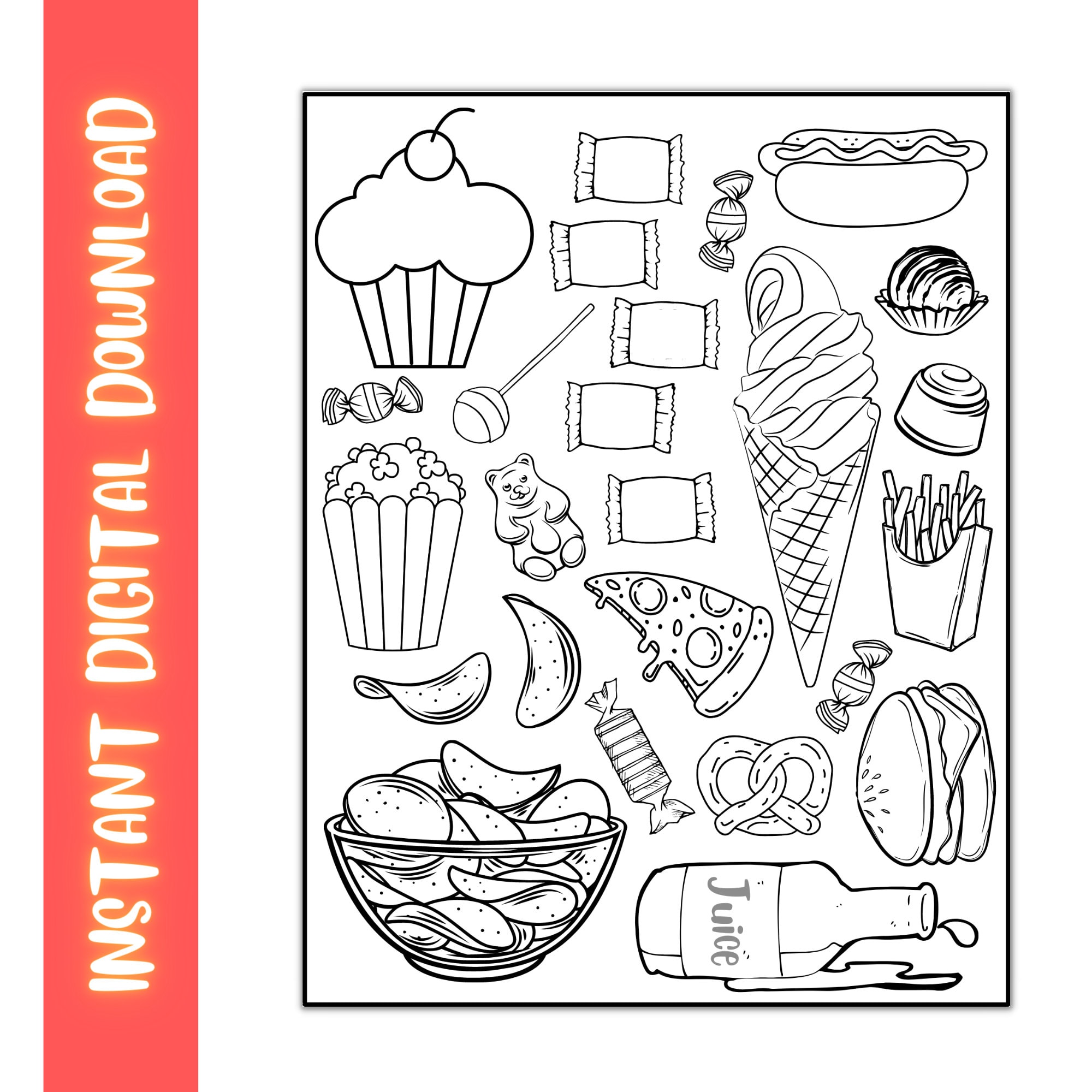 Junk food coloring page printable food coloring page for kids download now