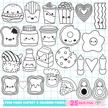 Food pairs valentines day clipart perfect match fast food coloring pages